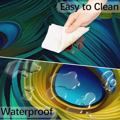 Fitted Round Tablecloth with Umbrella Hole and Zipper Peacock Outdoor Elastic Table Cloth 36"-44" Oil-Proof Waterproof Peacock Feather Patio Table Cover for Picnic Party