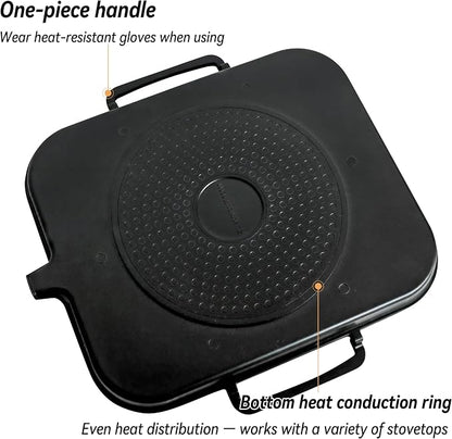 Nonstick Korean BBQ Grill Pan, Square | Marble nonstick square griddle for 3-5, fits gas,induction,stovetop, oil drain, gloves, easy clean BBQ, indoor