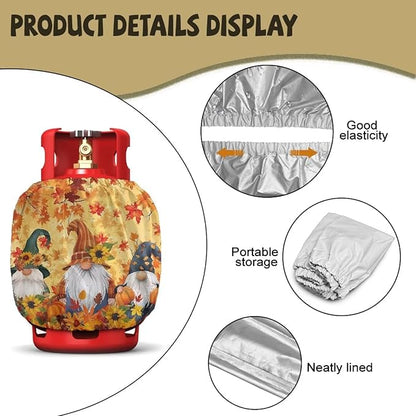 Fall Propane Tank Cover 20lb Maple Gas Tank Cylinder Cover with Elastic Edge RV Gas Cylinder Storage Pocket for Outdoor Camping Yard Party