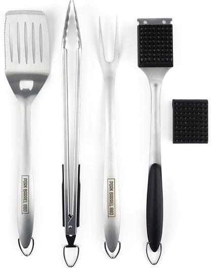 Pork Barrel BBQ Tool Set Grill Kit - Premium Stainless Steel BBQ Grill Accessories, Grilling Tools & BBQ Accessories for Outdoor Grill - Perfect BBQ Tools and Grilling Gifts for Men
