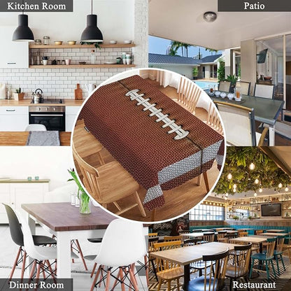Swono Football Tablecloths Sport Game Leather Football Laces Pattern Kitchen Dinning Tabletop Decoration, Polyester Brown Table Cover for Indoor Outdoor 50x72 Inch Tablecloth
