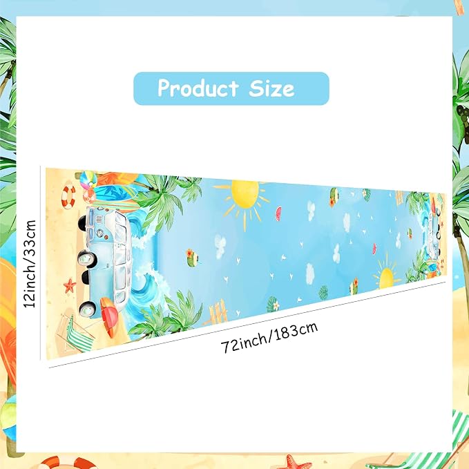 Surfing Theme Table Runner, Summer Beach Linen Fabric Table Runner for Everyday Use 72 x 13 Inches, Washable Table Cover for Indoor Outdoor Kitchen Dining Table Home Decorations