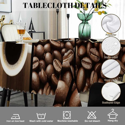 Swono Tablecloth Coffee Collage, Black Coffee Mugs Beans On Wooden Table Table Cloth for Kitchen Dining Tabletop Decoration Parties Weddings, 52 X 70 Inch Rectangle Tablecloth