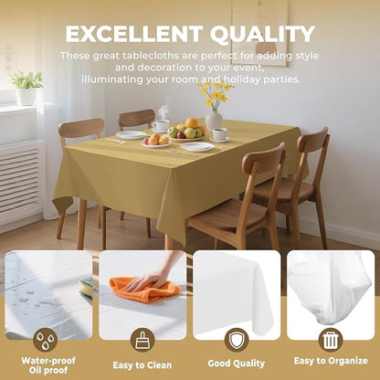 54 Inch X 300 Feet Plastic Table Cover Roll Premium Disposable Plastic Tablecloth for All Type/Shape Tables | Picnic, Party, Banquet, Birthdays, Weddings (Gold, 54 Inch X 300 Feet)
