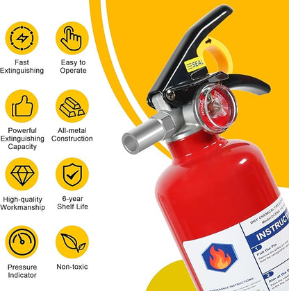 1 Pack ABC Dry Chemical Fire Extinguisher with Mount, 2.5 lb 1A:10B:C Rating for Home, Vehicle, Boat, Quick Release Handle, Compact & Portable Dry Powder Extinguishers