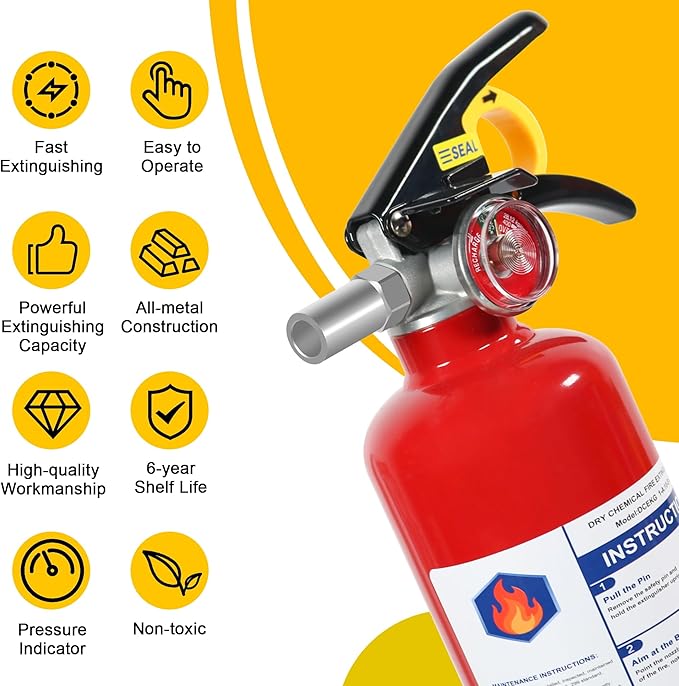 6 Pack ABC Dry Chemical Fire Extinguishers with Mount, 2.5 lb 1A:10B:C Rating for Home, Vehicle, Boat, Quick Release Handle, Compact & Portable Dry Powder Extinguisher