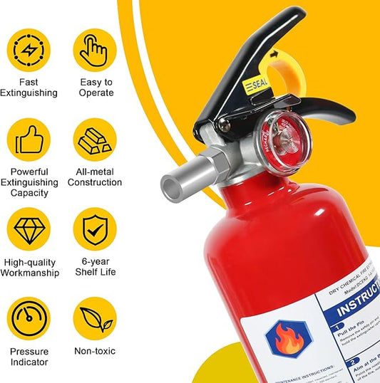 4 Pack ABC Dry Chemical Fire Extinguishers with Mount, 2.5 lb 1A:10B:C Rating for Home, Vehicle, Boat, Quick Release Handle, Compact & Portable Dry Powder Extinguisher