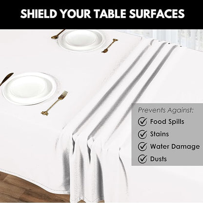 Rectangle Table Cloths 52 Inch x 70 Inch 100% Cotton Decorative Washable Rustic Tablecloth Cover for Gifts, Buffet, Dining, Kitchen & Camping - White