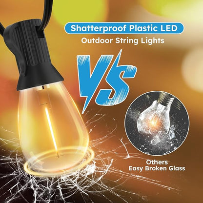 GvvooHome S11 LED Outdoor String Lights 300FT, Shatterproof & Waterproof Patio Lights with 92 Plastic Bulbs for Porch, Deck, Garden, Backyard, Balcony, 2700K Dimmable