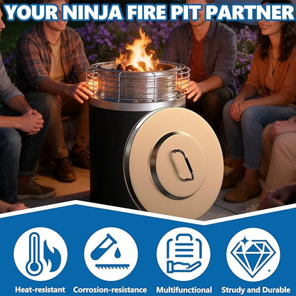 SafBbcue Fire Pit Lid for Ninja Fireside360 Outdoor Heater, Hard Metal Cover for Ninja Fireside360 Fire Pit Lid Replacement, Stainless Steel Top Cover for Fireside 360 Firepit Accessories, with Handle