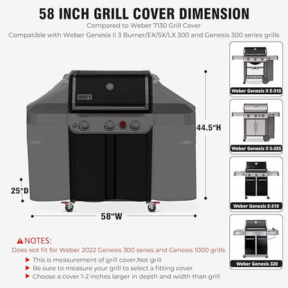 [Upgraded 800D Heavy Duty Fabric] 58" Grill Cover for Weber Genesis II,LX 300 and Genesis 300 Series Outdoor Gas Grill,Waterproof BBQ Cover,Tear & Fade Resistant 7130 Gas Grill Cover for Weber Grill