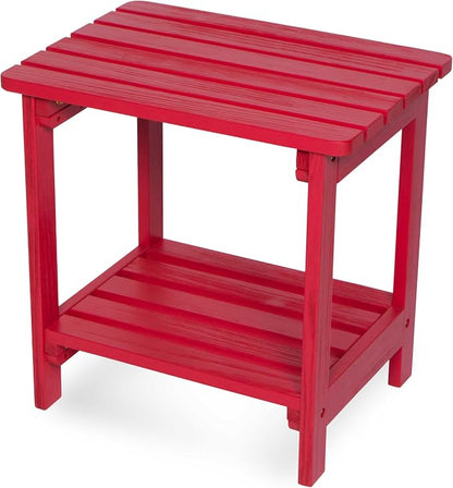 Shine Company Providence Rectangular Solid Wood Side Table, Outdoor Adirondack Patio Table, Chili Red