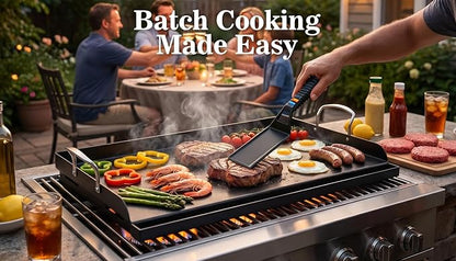 QuliMetal 25" x 16" Cast Iron Grill Griddle Kit, Pre-Seasoned Flat Top Griddle Plate with Scratch-Safe Accessories, Universal Outdoor Griddle for Gas Grill, Charcoal Grill, Camping, BBQ & Tailgating