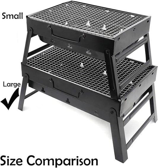HTTMT- Outdoor Campling Foldable Compact Barbecue BBQ Grill Charcoal Stove Shish Kabob Tabletop For Outdoor Camping Picnic Travel Cooker [P/N: ET-COOK007-BK]