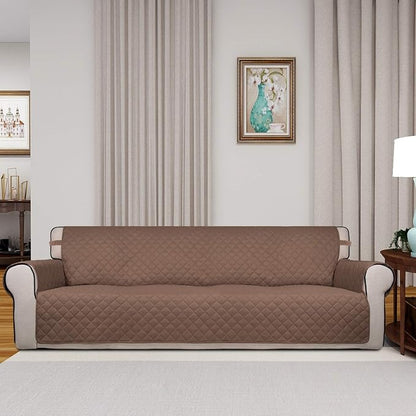 PureFit Reversible Quilted Couch Covers for Dogs Sofa Cover 4 Seater 88" | Brown/Beige, Water Resistant Couch Protector, Washable Pet Couch Cover with Non Slip and Elastic Straps For Kids