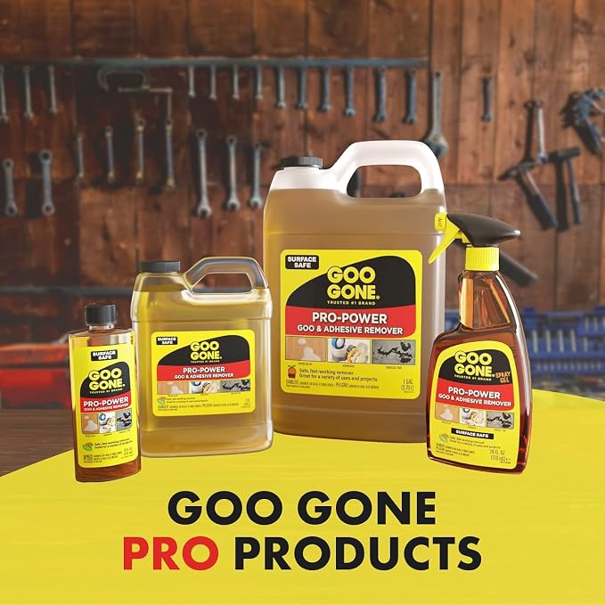 Goo Gone Spray Pro-Power Adhesive Remover with Scraper, Professional Strength, Easily Removes Wood Glue, Grease, Tar, Stickers, Goos, Wet Paint & Grime, Surface Safe, Fast Working, 16 Fl Oz