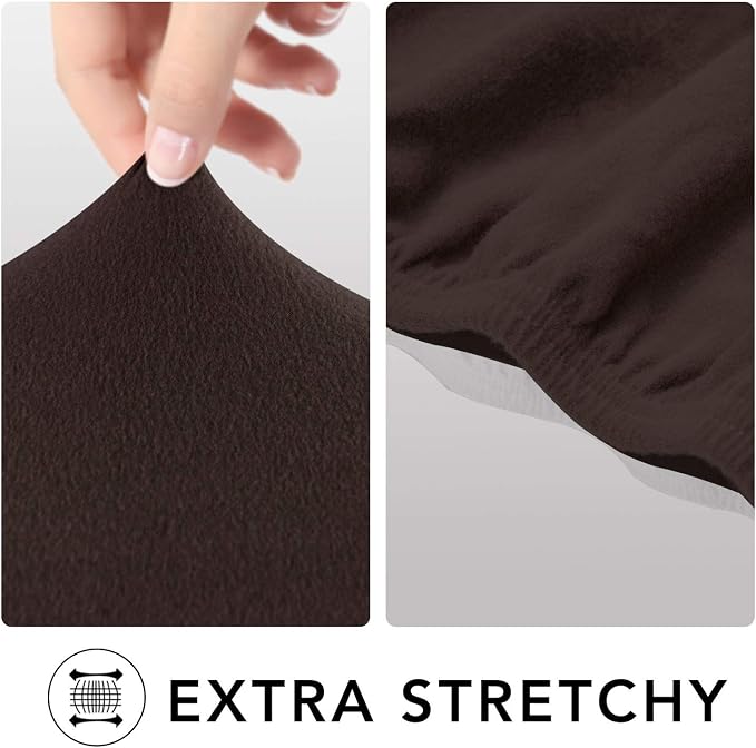 PureFit Stretch Chair Covers Fleece Couch Covers for Sofa Chocolate | 1-Piece Spandex Couch Cover Soft Couch Protector, Sofa Cover Washable with Non Skid Foam and Elastic Bottom for Kids, Dogs