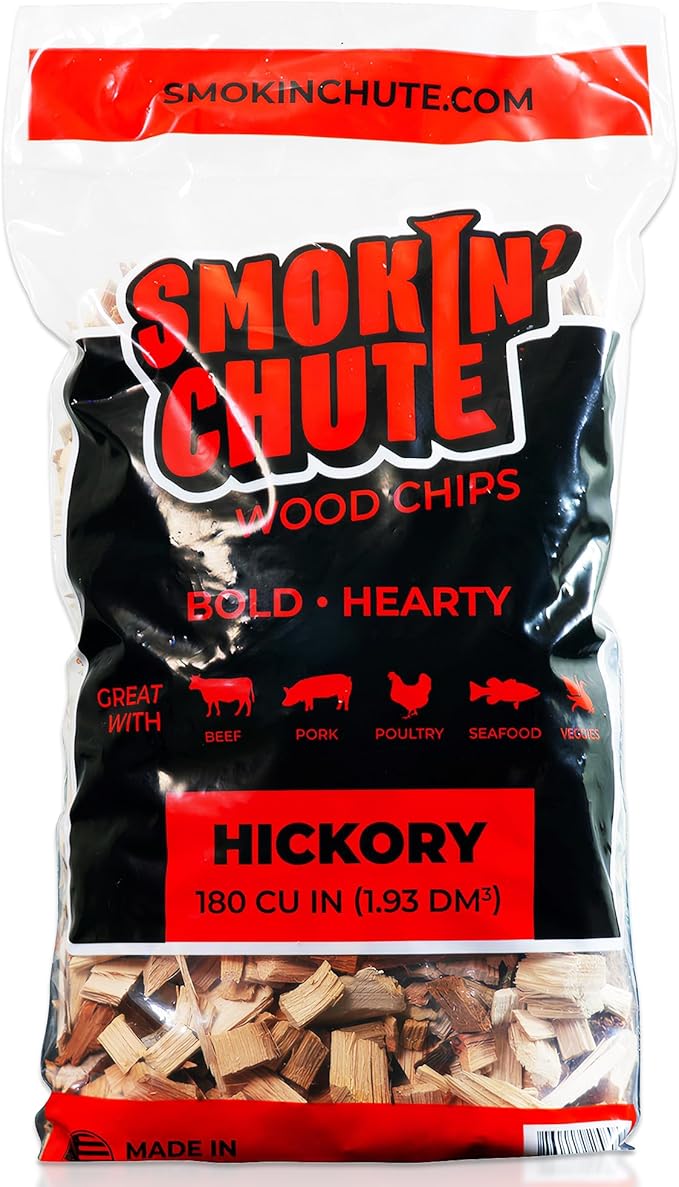Smokin' Chute Hickory Wood Chips for Smoker - Bold & Hearty Flavor - No Soaking Needed - BBQ Wood Chunks - Made in USA Specially Designed and Hand Sorted to Work with The System