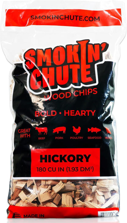 Smokin' Chute Hickory Wood Chips for Smoker - Bold & Hearty Flavor - No Soaking Needed - BBQ Wood Chunks - Made in USA Specially Designed and Hand Sorted to Work with The System