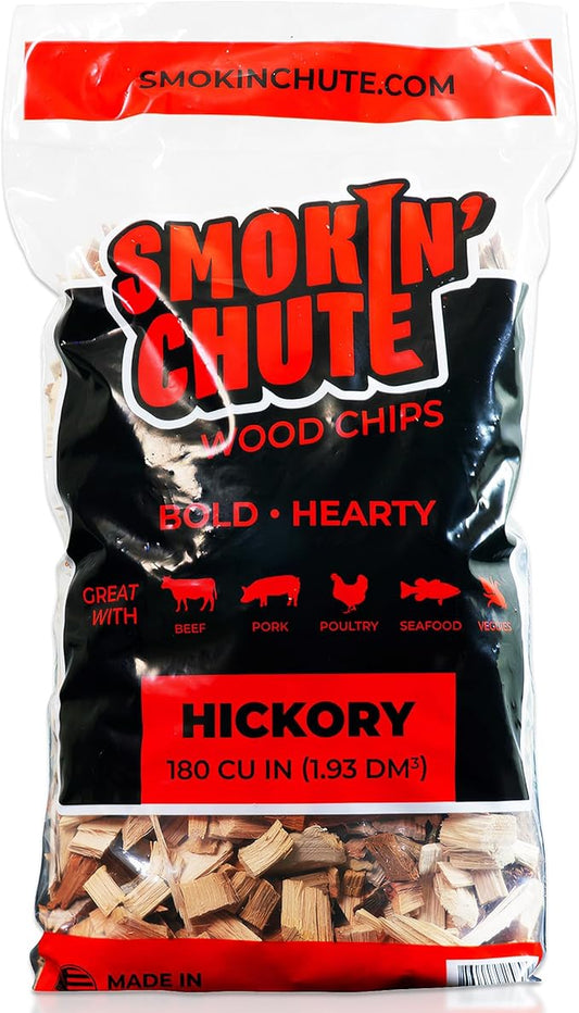 Smokin' Chute Hickory Wood Chips for Smoker - Bold & Hearty Flavor - No Soaking Needed - BBQ Wood Chunks - Made in USA Specially Designed and Hand Sorted to Work with The System
