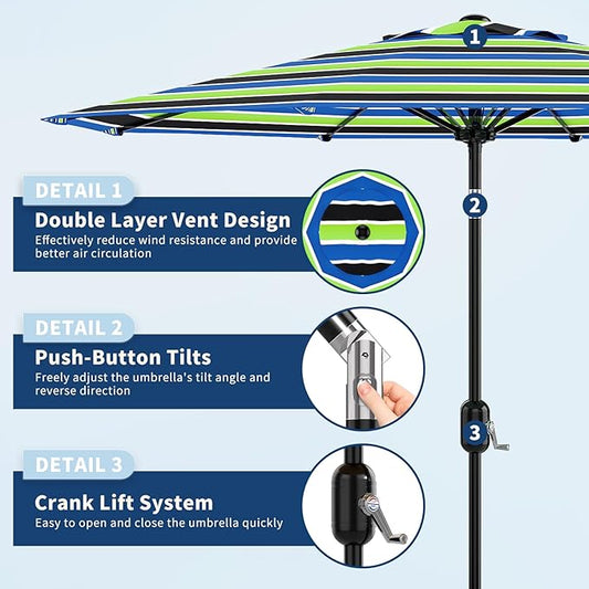 GarveeLife 9FT Patio Umbrella Outdoor, Table Umbrella with Push Button Tilt and Crank, 8 Sturdy Ribs UV Protection Waterproof for Garden, Pool, Market, Deck