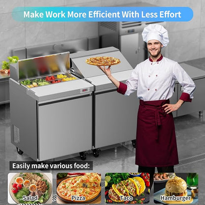 29" W Commercial Refrigerator Sandwich Salad Prep Table Refrigerator Stainless Steel with 8 Pans, Kitchen Equipment for Restaurant, Bar, Shop, Buffet, etc