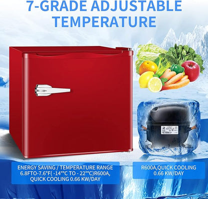 Antarctic Star Mini Upright Freezer -1.2 cu.ft Compact freezer with Removable Shelves and Adjustable Thermostat, for Home/Kitchen/Office(Red)
