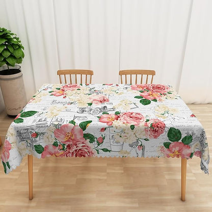Modern Flowers Rectangular Tablecloth 70x140 Inch Vintage Style French Flower Seasonal Wrinkle Free Polyester Wedding Birthday Oblong Table Cover for Dining Table Farmhouse Kitchen