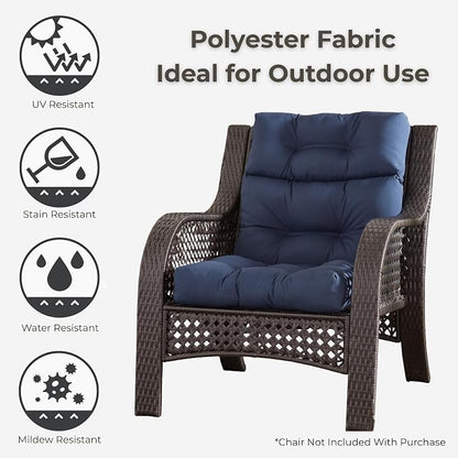 Outdoor Tufted High-Back Chair Cushions, One-Piece Hinged Seat and Back Design, Reversible with 4 Ties, Durable Polyester Fabric, Recycled Fiber Fill - Set of 2, Navy