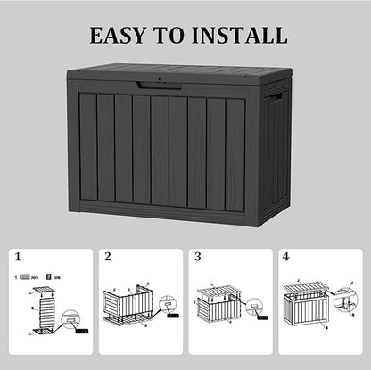 45 Gallon Outdoor Storage Box Waterproof, UV Resistant Deck Box, Lockable Resin Deck Box for Garden Tools Equipment and Cushions, Black