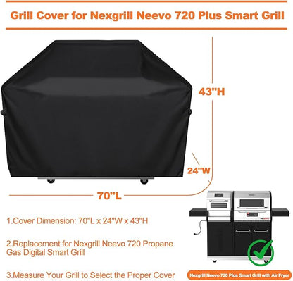 Grill Cover for Nexgrill Neevo 720 Plus Smart Grill with Air Fryer,70" L x 24" W x 43" H-Black 600D Heavy Duty Waterpoorf UV Outdoor Fade Resistant BBQ Grill Cover for Tytus Fresno Island Grill