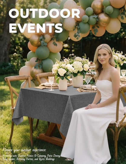 Decorelia Faux Linen Farmhouse Table Cloth 60"x84" for 4-6 ft Rectangle Table, Dark Grey Waterproof Outdoor Washable Cloth Tablecloth for Rectangular Dining Room Kitchen Outdoor Party Restaurant Decor