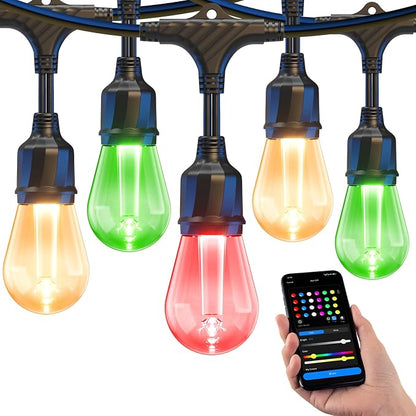 XMCOSY+ Smart Outdoor String Lights 123FT, LED Patio Light with App Control | DIY Color Changing, RGBCW Dimmable White, Segment Control, Alexa Voice Control, Shatterproof IP65 Waterproof Outside Lights