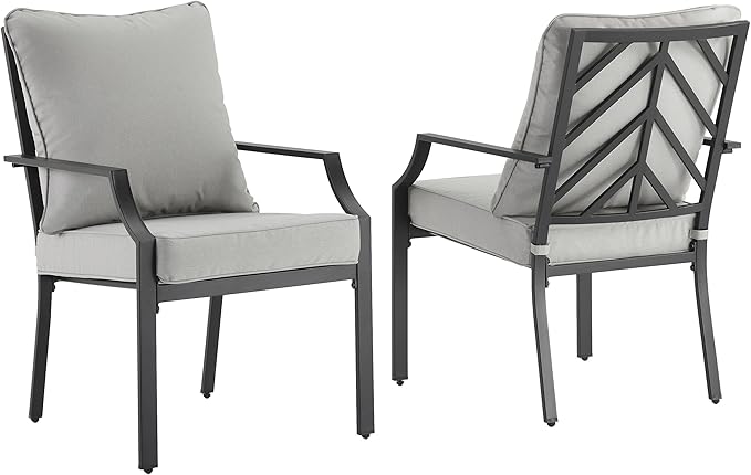 Crosley Furniture Otto 2-Piece Outdoor Chair Set, Dining Patio Chairs for Deck, Backyard, Matte Black with Gray Cushions