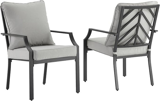 Crosley Furniture Otto 2-Piece Outdoor Chair Set, Dining Patio Chairs for Deck, Backyard, Matte Black with Gray Cushions