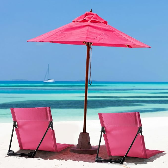Karenhi 2 Pcs Foldable Poolside Beach Chairs for Edge of Pool Portable Beach Chairs Folding Pool Seats with Back Support Carry Bag for Adults Traveling Camping Picnic Lawn (Rose Pink)