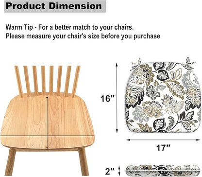 DYTXIII Set of 2 Outdoor Chair Cushions with Ties,Water Repellent Patio Chair Pads 17"x 16" for Outdoor Furniture,Round Corner Seat Cushions for Garden Yard Kitchen Dailey Tan