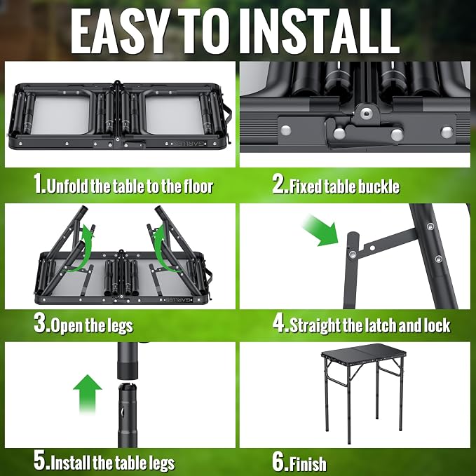 GARLLEN 2ft Folding Camping Table Max Capacity 66lbs, 3 Adjustable Height Folding Grill Table with MDF Tabletop, Lightweight Folding Tables for BBQ, Travel, Picnic, 22.8" L x 15.7" W