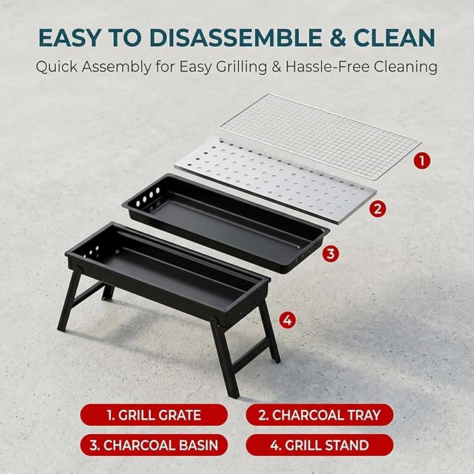Slot Grill Collapsible, Portable Charcoal Grill with Exclusive Drawer for Easy Ash & Charcoal Add, Foldable BBQ Grills for Camping, Backyard, Picnic