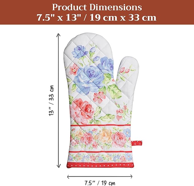 Maison d'Hermine Oven Gloves 100% Cotton Oven Mitt 7" x 13" with Loop Heat Resistant BBQ Cooking Gloves Baking Grilling Kitchen Hotel Home Farmhouse Spring Summer (Pack of 1, Vintage Floral)