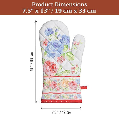 Maison d'Hermine Oven Gloves 100% Cotton Oven Mitt 7" x 13" with Loop Heat Resistant BBQ Cooking Gloves Baking Grilling Kitchen Hotel Home Farmhouse Spring Summer (Pack of 1, Vintage Floral)