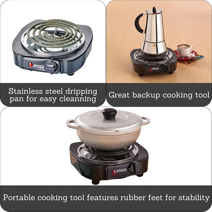 IMUSA USA GAU-80305 Electric Single Burner 1100-Watts, Black (Pack of 3)