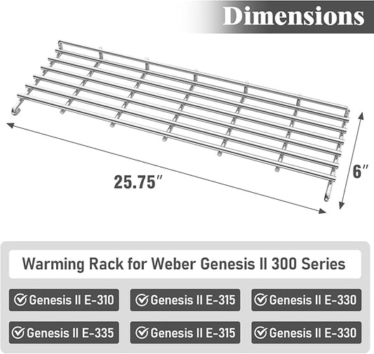 Uniflasy Stainless Steel Warming Rack Compatible with Weber Genesis II 300 Series, Replacement Upper Grill Rack for E-310 E-315 E-330 E-335 S-310 S-335 Gas Grills, Replaces 66044