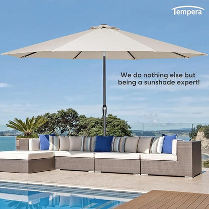 Tempera Patio Market Outdoor Table Umbrella with Auto Tilt and Crank, Large Sun Umbrella with Sturdy Pole & Fade Resistant Canopy, Easy to Set