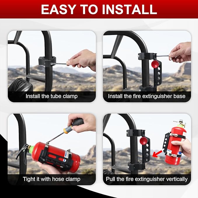 Quick Release Roll Bar Fire Extinguisher Mount Holder Bracket Kits Compatible with for UTV Polaris RZR Pioneer Can Am Maverick X3 Commander Talon ATV Jeep Wrangler with 1''-2'' Roll Cage