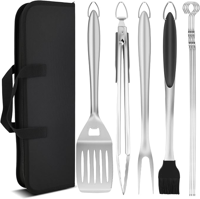 9Pcs Grill Accessories Set, Heavy Duty Stainless Steel BBQ Grill Tools Kit with Storage Bag, Grilling Gifts for Men Dad Him, Professional Barbecue Grill Utensil Set for Outdoor Backyard Camping