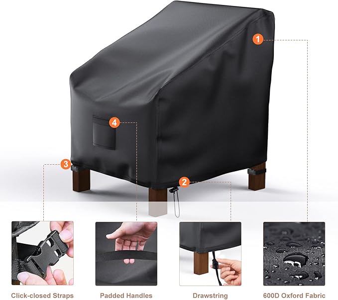 Mrrihand Patio Chair Covers Outdoor Furniture Covers Waterproof Lounge Deep Seat Cover Heavy Duty Lawn Patio Furniture Covers 2 Pack - 38W x 31D x 29H inch