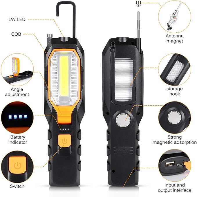 TOPINCN LED,Rechargeable,Work Light USB Adjustable COB Light Power LED Work Light BBQ Grill Accessories Magnetic Flashlight for Adults
