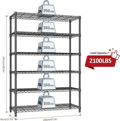 IZEUK 6-Tier Heavy Duty Metal Wire Shelving Unit, Adjustable Storage Rack Organizer for Garage, Kitchen, Office, Basement, Warehouse (Black, 17.7" D x 47.2" W x 82.7" H)