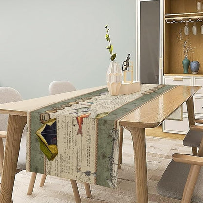 Retro Farmhouse Fishing Table Runner, Rustic Cabin Fish Country Vintage Decor Window Treatments Spring Ocean Kitchen Dining Table Decoration for Home Party Decor 13x108 Inch